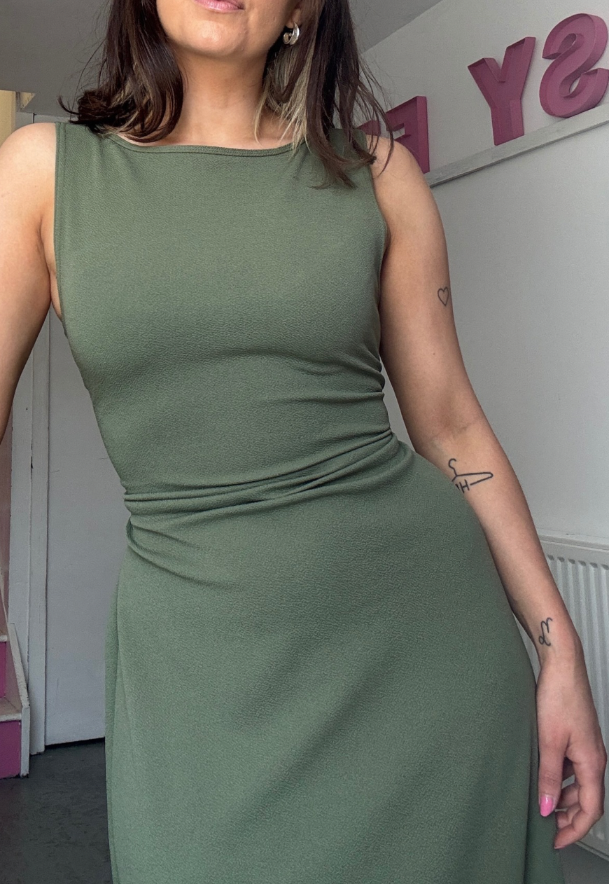 MULTIWAY OLIVE CINCH MAXI DRESS