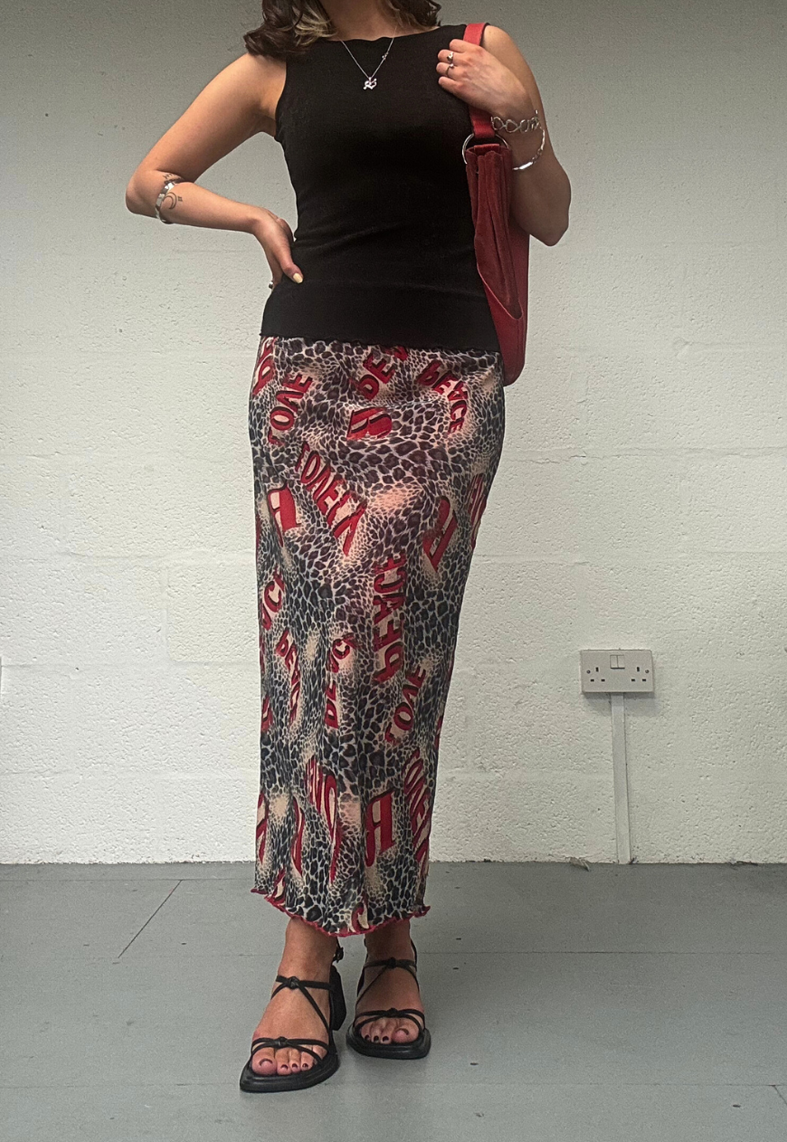 RED LEOPARD MESH MIDI SKIRT - S HISSY FIT LTD