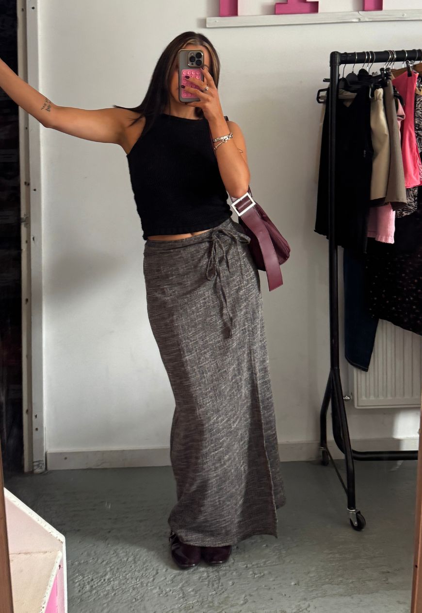 grey maxi wrap skirt