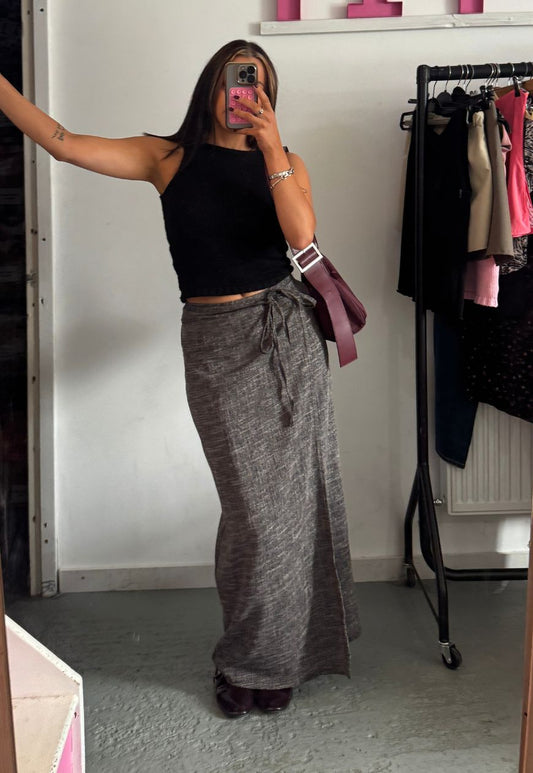 grey maxi wrap skirt