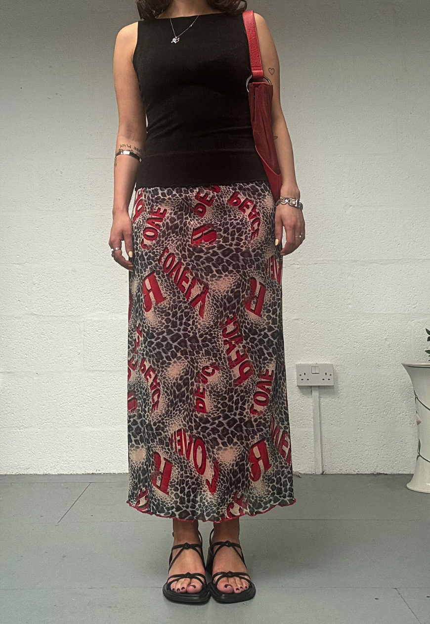 RED LEOPARD MESH MIDI SKIRT - S HISSY FIT LTD