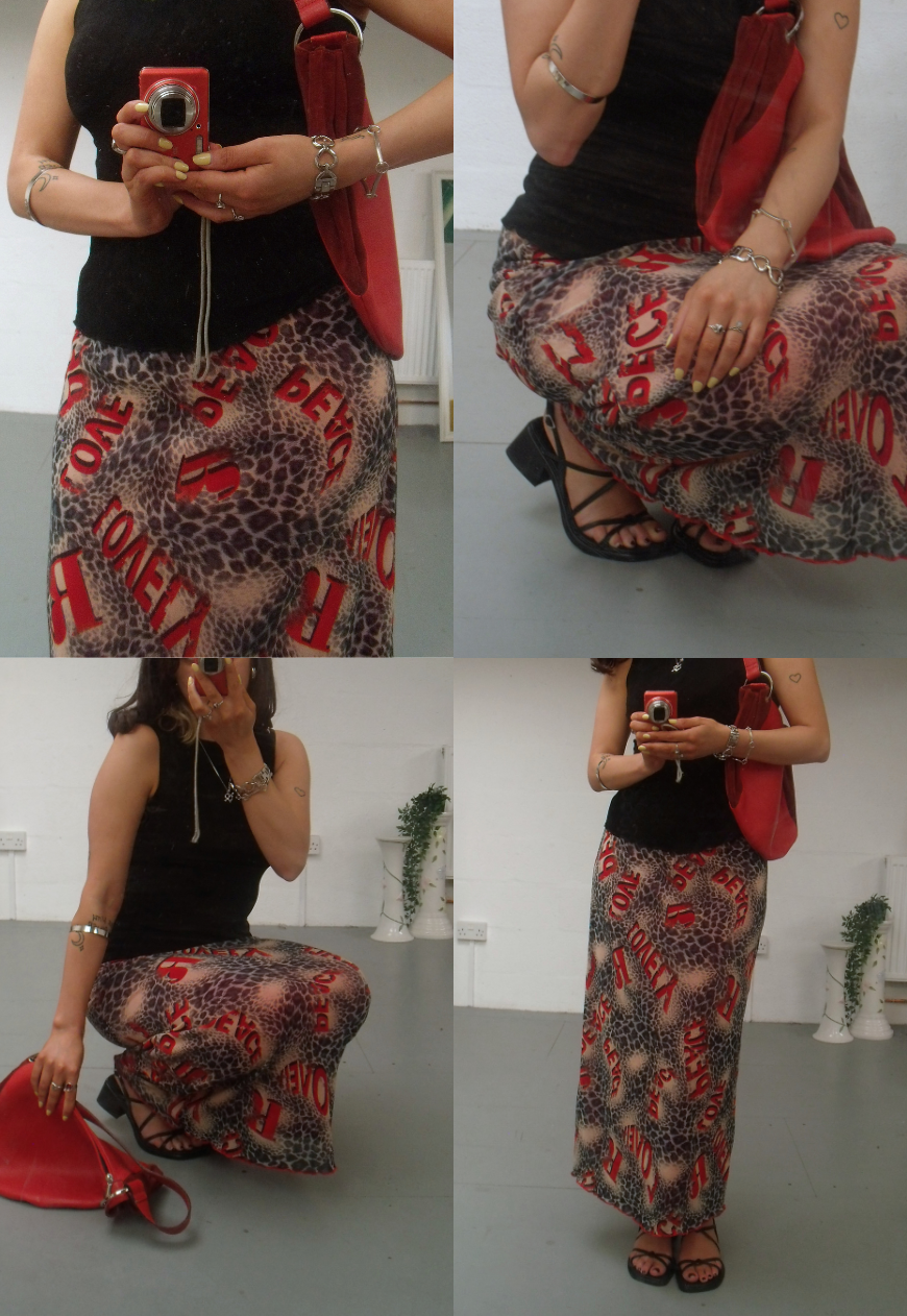 RED LEOPARD MESH MIDI SKIRT - S HISSY FIT LTD