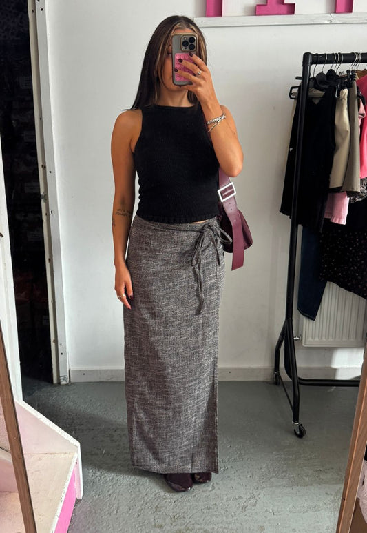 grey maxi wrap skirt