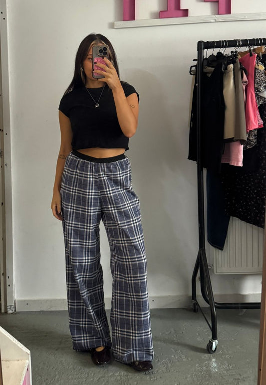 check reversible straight leg trouser