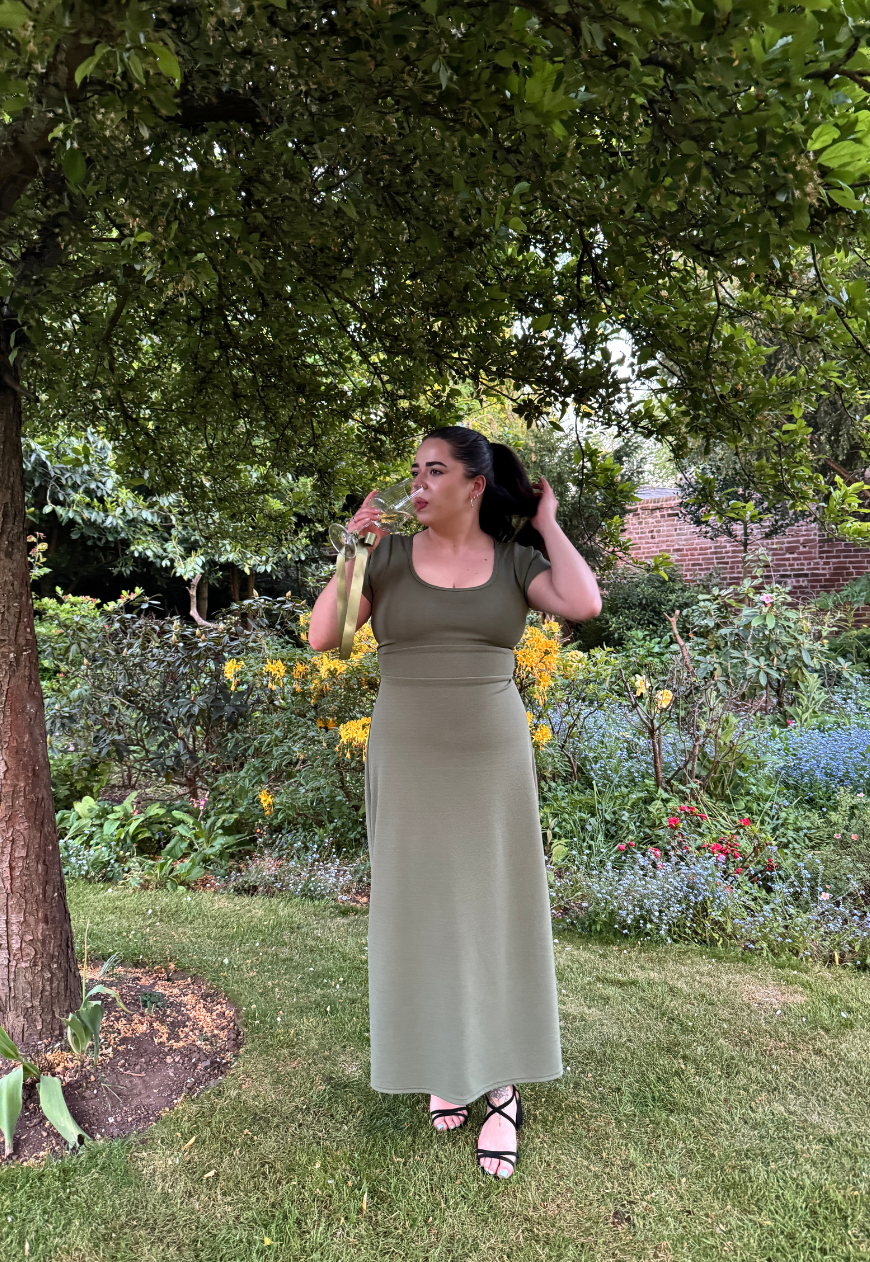 MULTIWAY OLIVE CAP SLEEVE CINCH MAXI DRESS - XS HISSY FIT LTD