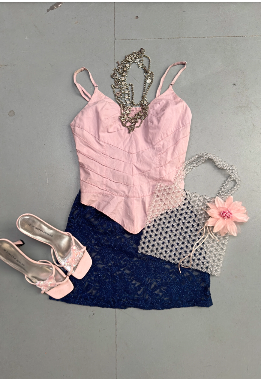 NAVY SHIMMER LACE SKIRT - XS HISSY FIT LTD