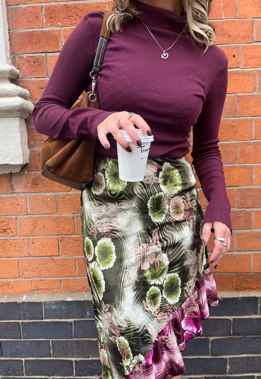 GREEN/PINK VELVET RUFFLE SKIRT - XS HISSY FIT LTD