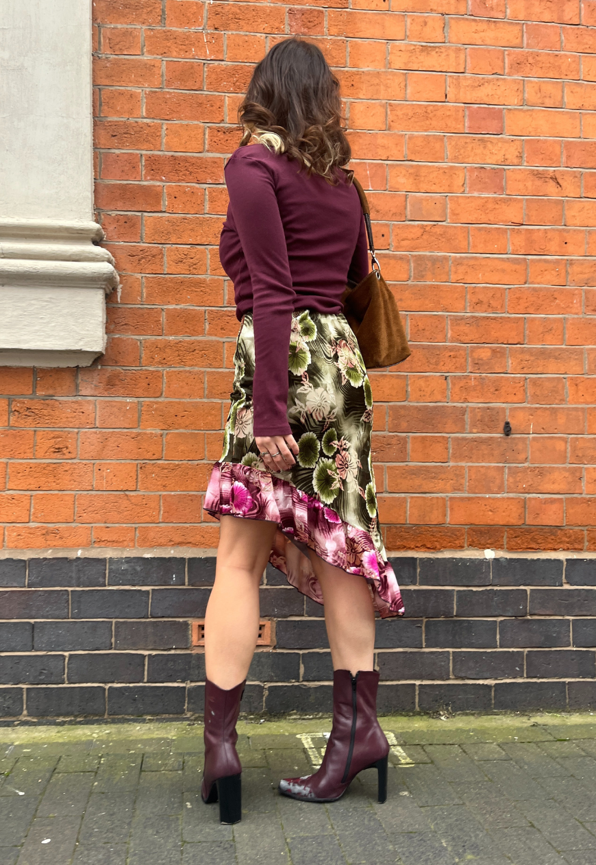 GREEN/PINK VELVET RUFFLE SKIRT - XS HISSY FIT LTD