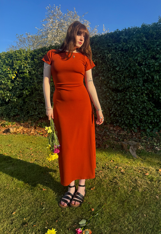 MULTIWAY TERRACOTTA CAP SLEEVE CINCH MAXI DRESS - XS HISSY FIT LTD