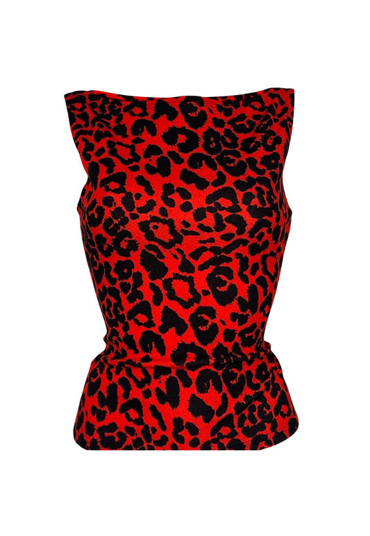 red leopard slash neck top