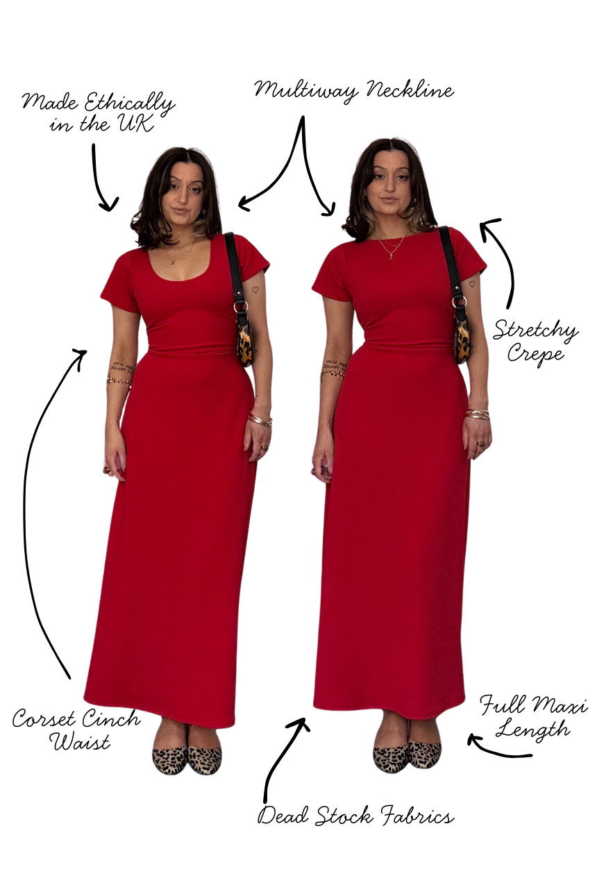 MULTIWAY STRAWBERRY CAP SLEEVE CINCH MAXI DRESS - XS HISSY FIT LTD