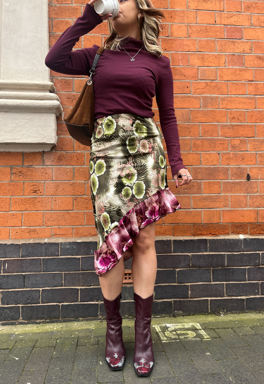 GREEN/PINK VELVET RUFFLE SKIRT - XS HISSY FIT LTD