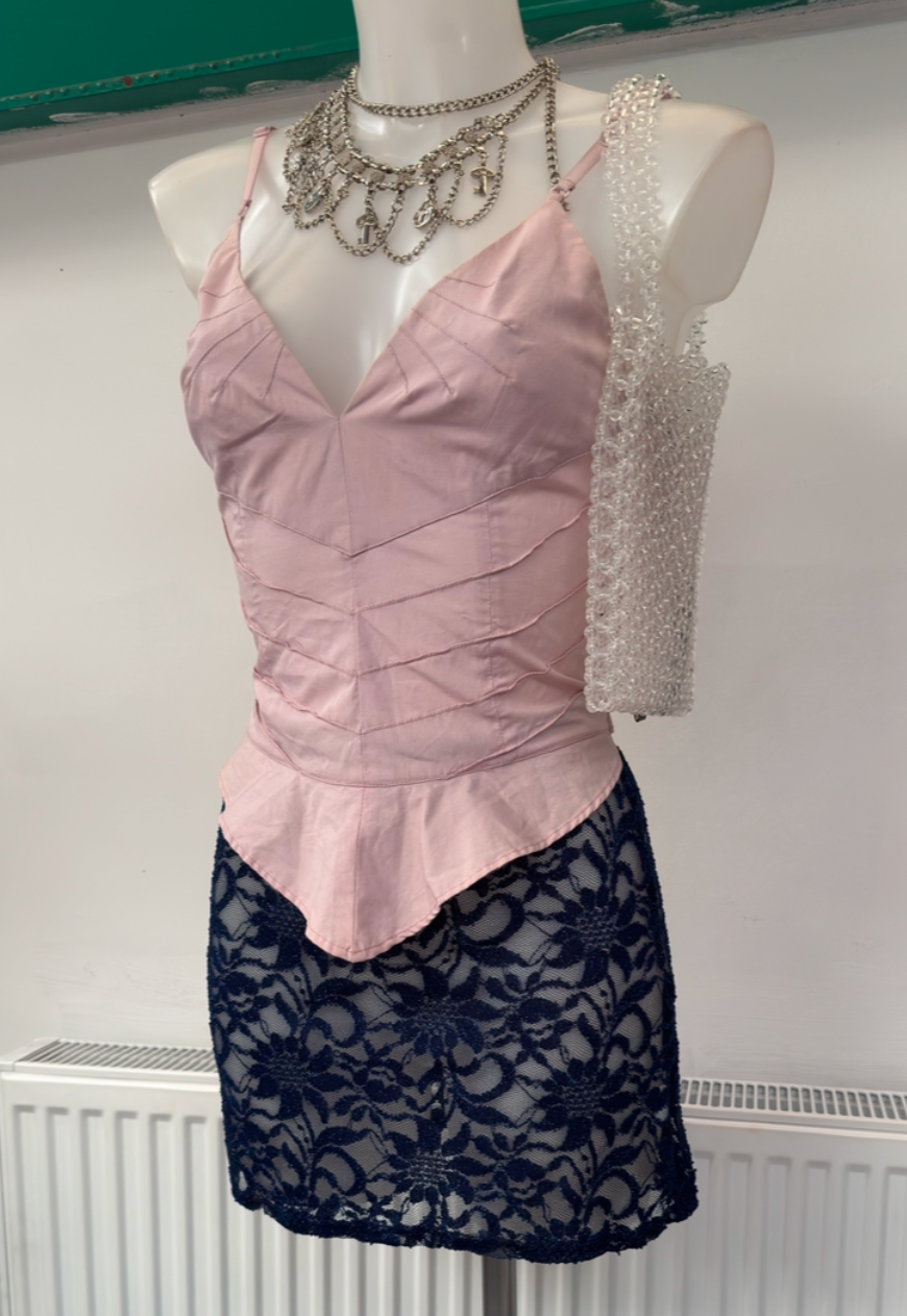 NAVY SHIMMER LACE SKIRT - XS HISSY FIT LTD