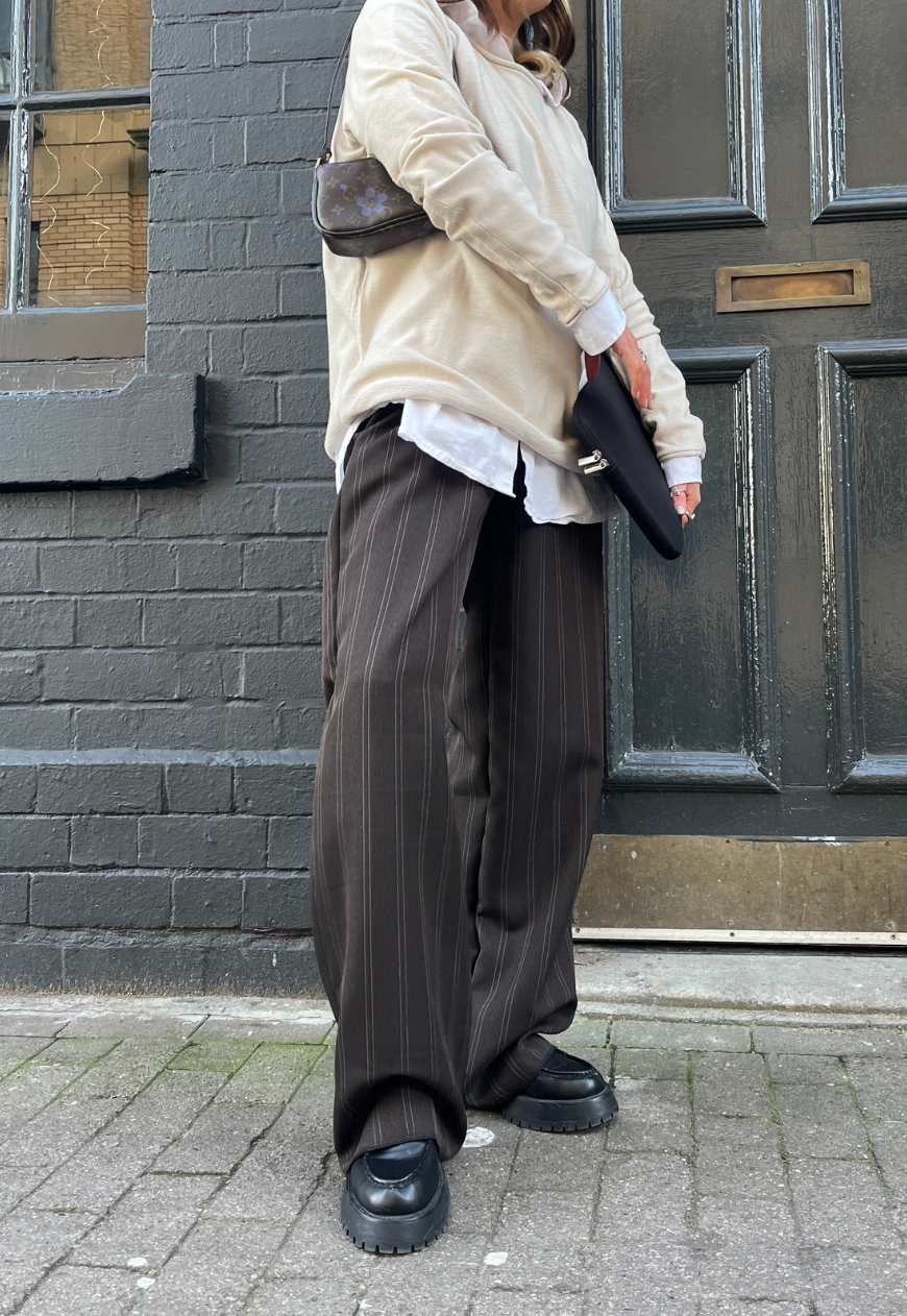 coffee stripe staple trouser