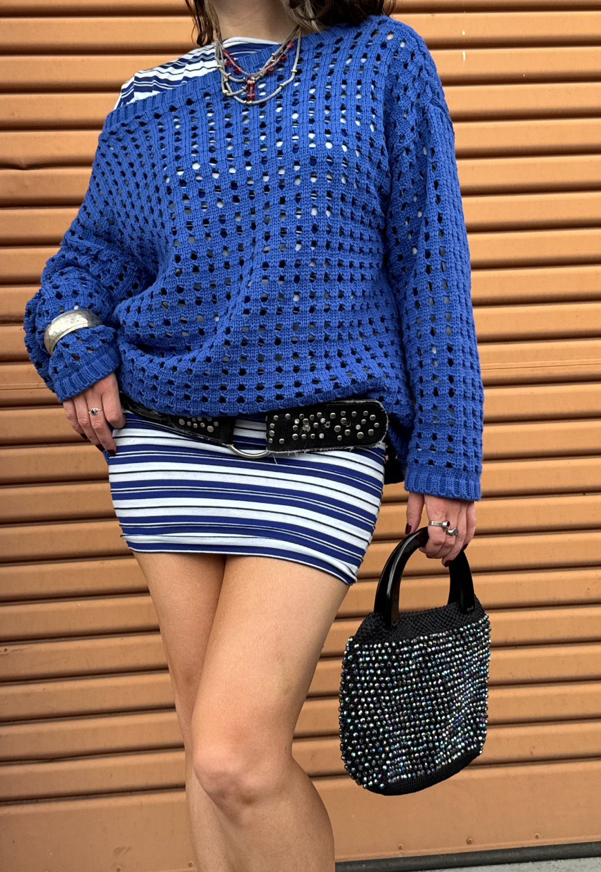 BLUE STRIPE SLOUCH DRESS - XS HISSY FIT LTD