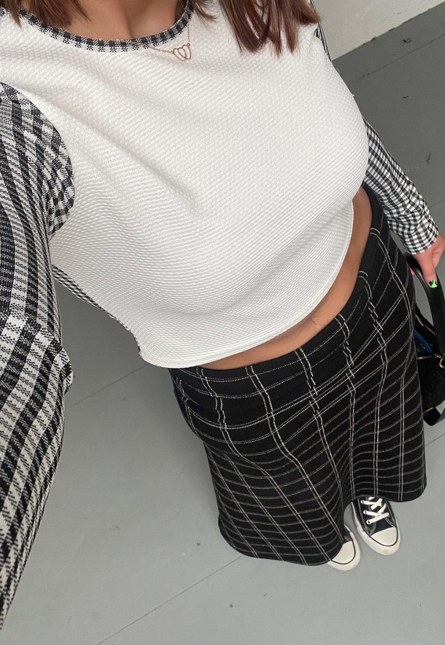 GINGHAM SLEEVED CROPPED TOP - 2XS HISSY FIT LTD