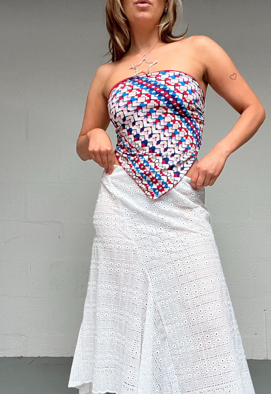 red/zigzag reversible hankie top