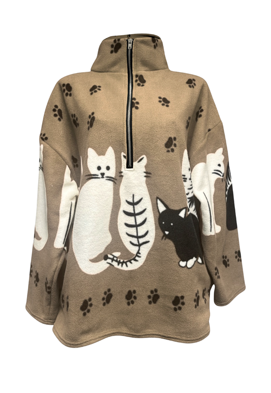 beige cat print fleece