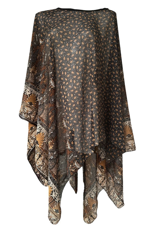 brown paisley mesh poncho *pre-order*