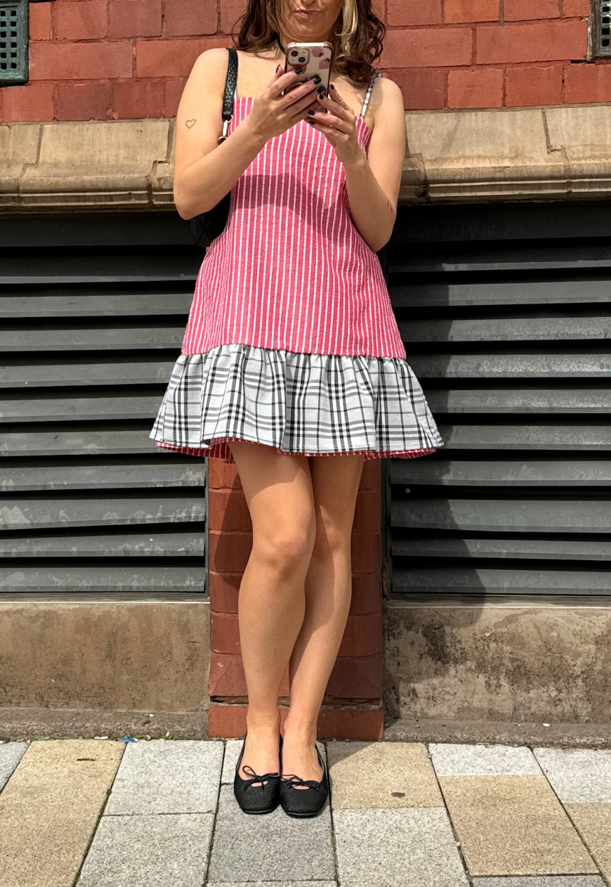 STRIPE/CHECK REVERSIBLE RUFFLE DRESS - 2XS HISSY FIT LTD