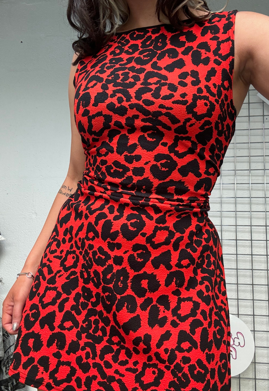 MULTIWAY RED LEOPARD CINCH MINI DRESS - 2XS HISSY FIT LTD