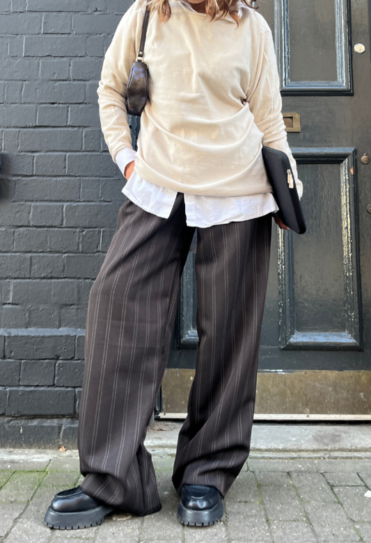 coffee stripe staple trouser