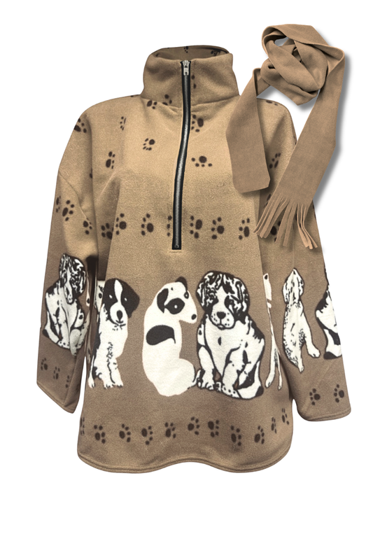 beige dog print fleece *free scarf*