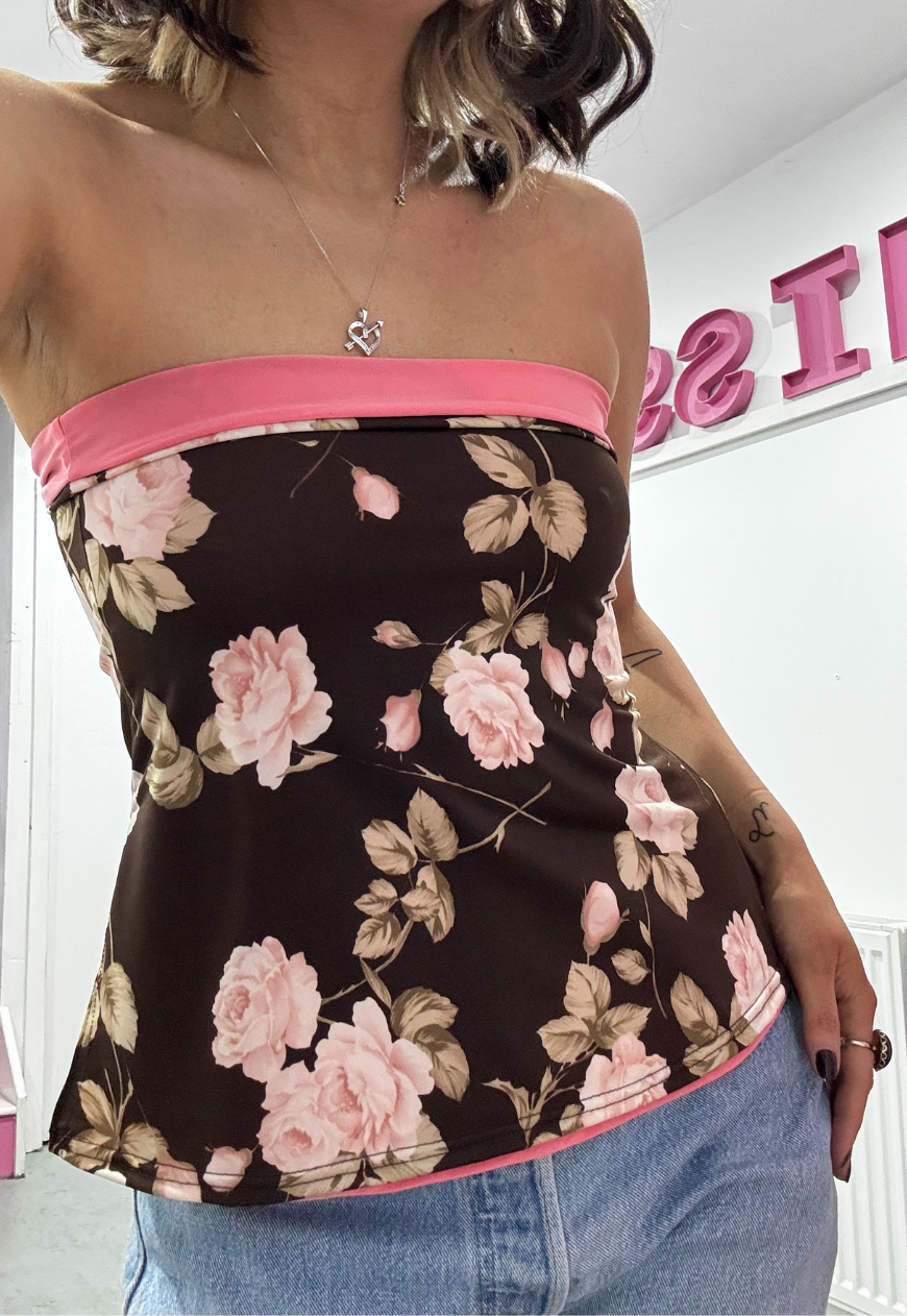PINK ROSE/PINK SLINKY REVERSIBLE BANDEAU SPLIT TOP - XS HISSY FIT LTD