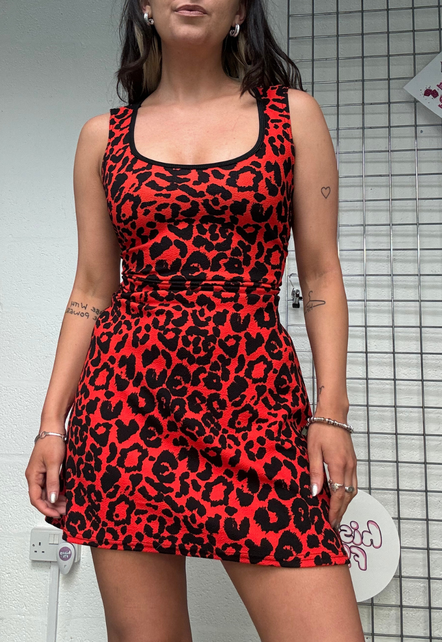 MULTIWAY RED LEOPARD CINCH MINI DRESS - 2XS HISSY FIT LTD