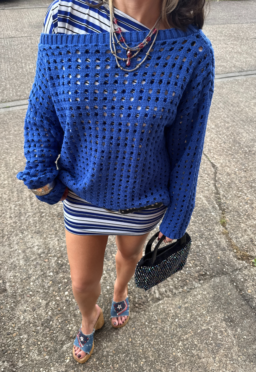 BLUE STRIPE SLOUCH DRESS - XS HISSY FIT LTD