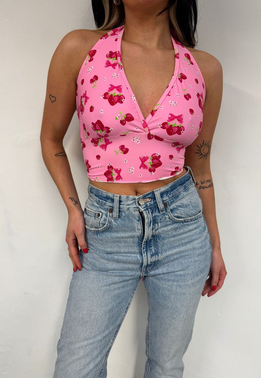 offcuts strawberry halter top
