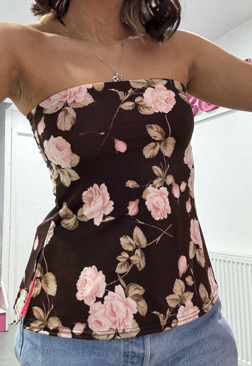 PINK ROSE/PINK SLINKY REVERSIBLE BANDEAU SPLIT TOP - XS HISSY FIT LTD