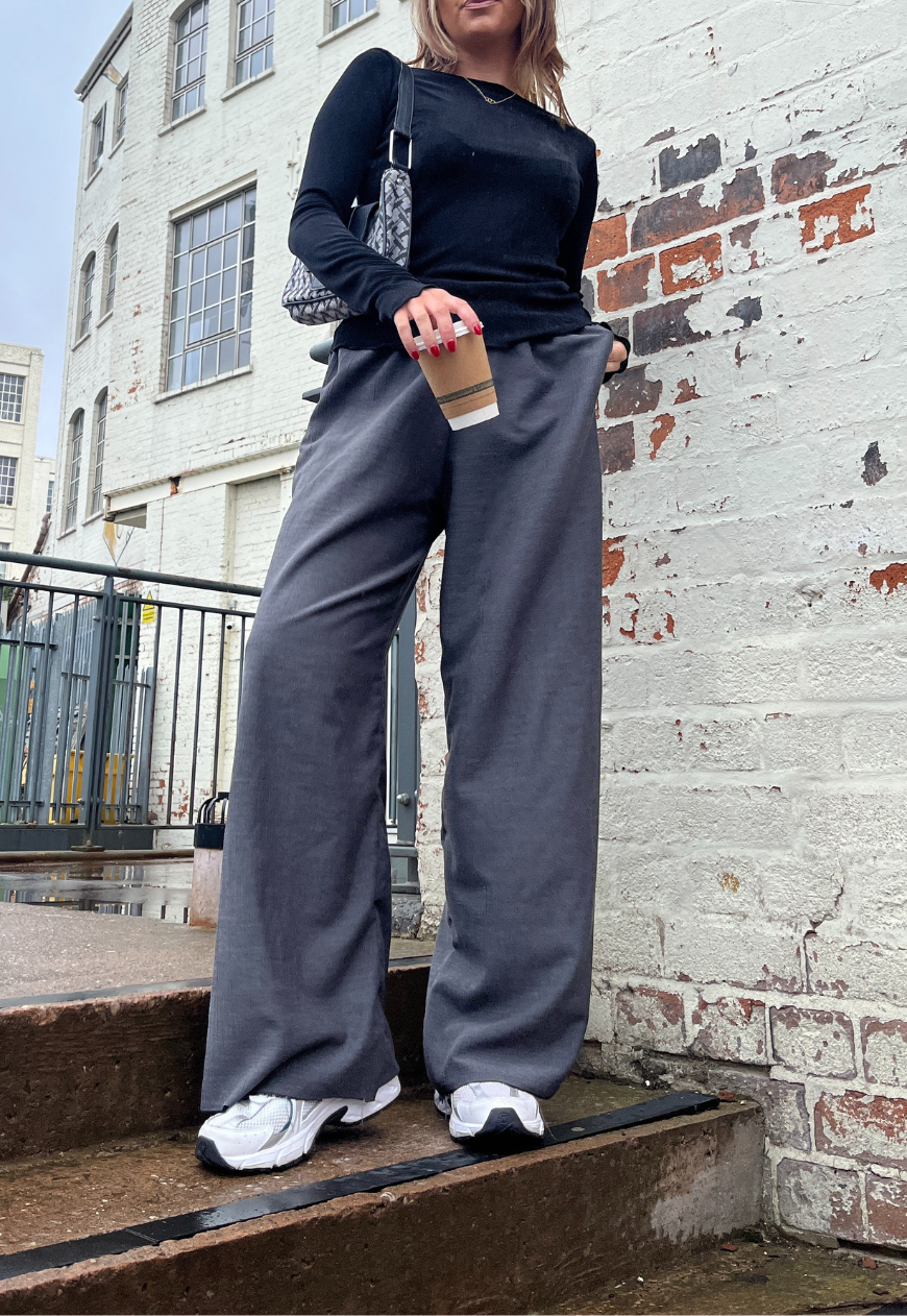 black slinky sleeved top