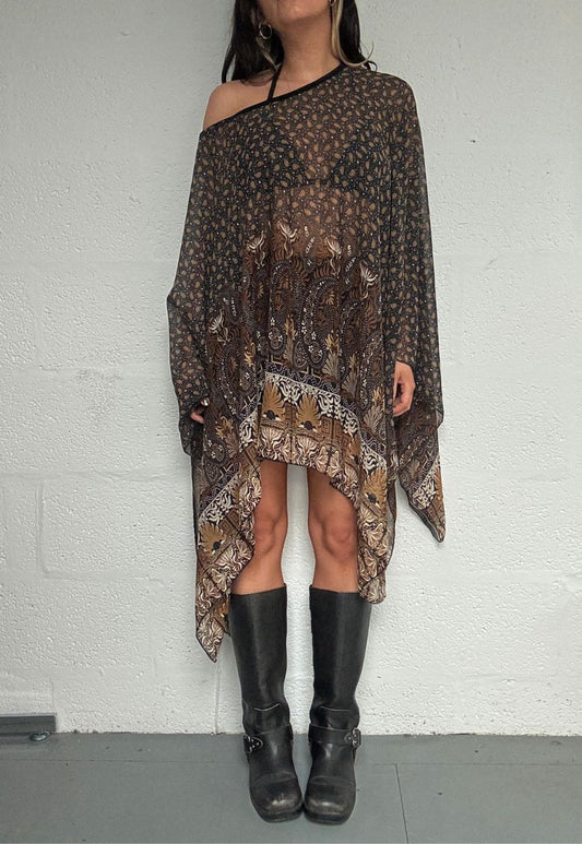 brown paisley mesh poncho *pre-order*