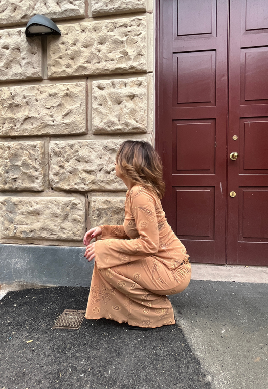 caramel paisley full lined mesh skirt