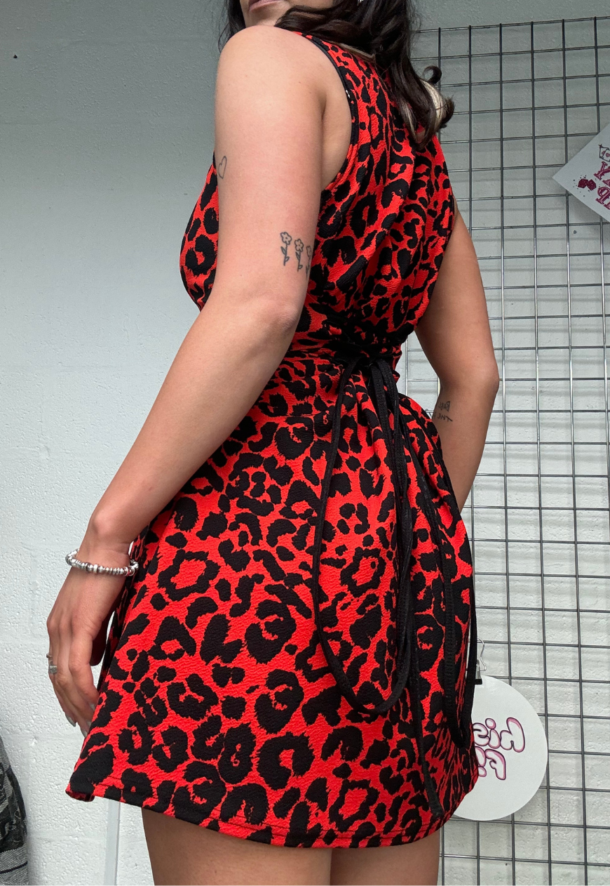 MULTIWAY RED LEOPARD CINCH MINI DRESS - 2XS HISSY FIT LTD