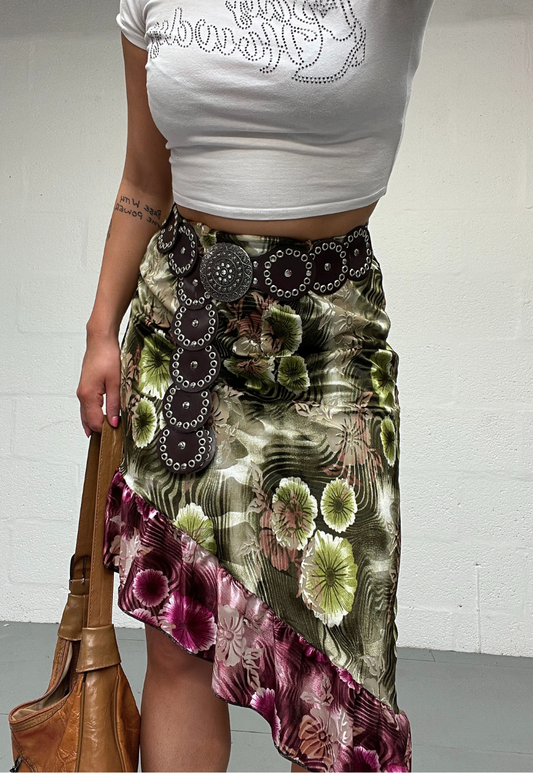 GREEN/PINK VELVET RUFFLE SKIRT - XS HISSY FIT LTD