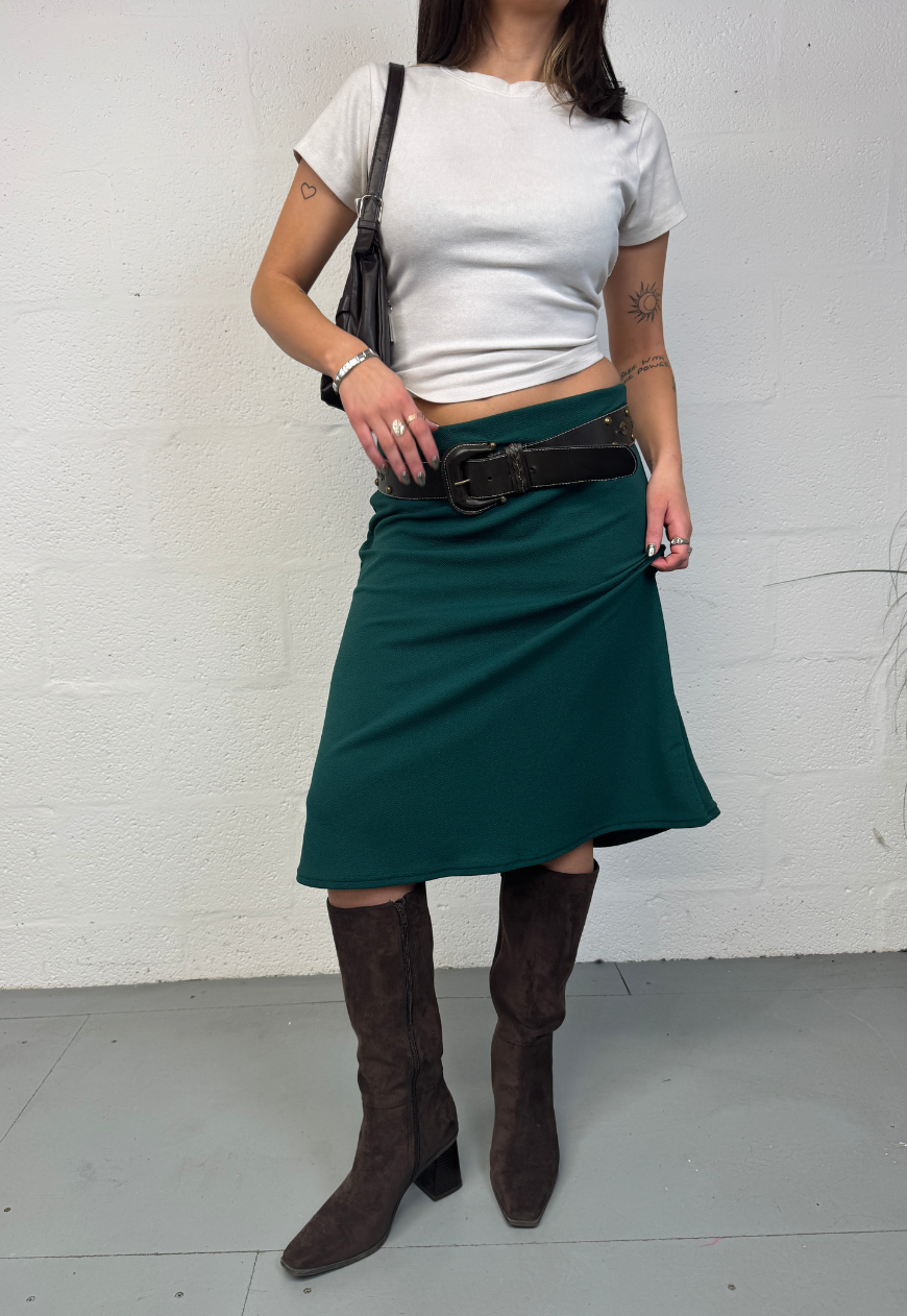 green midi skirt