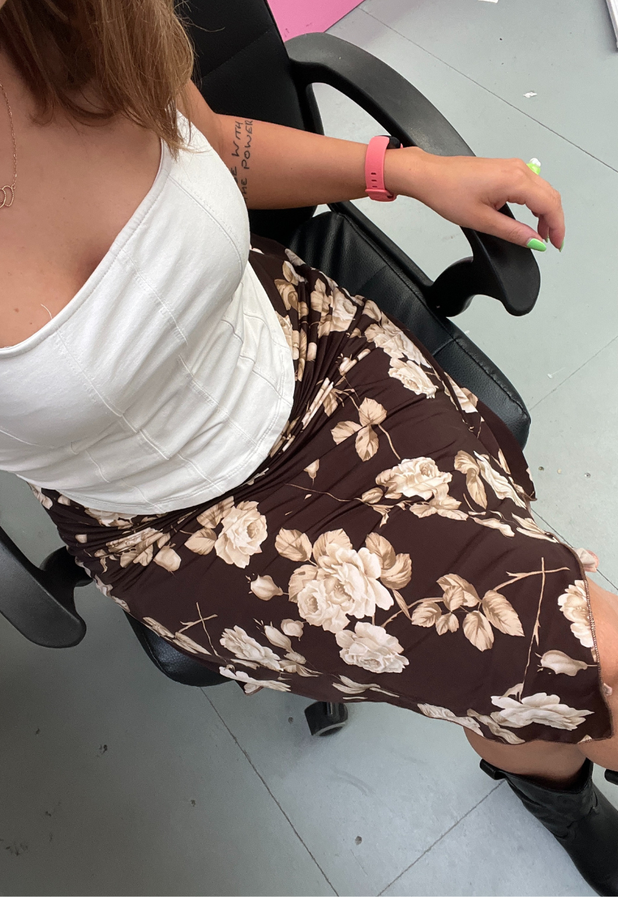 PINK/ BROWN ROSE REVERSIBLE POINTED HEM SKIRT