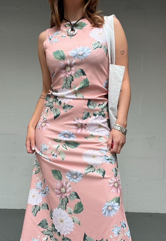 PINK INFLORESCENCE SLASH SPLIT MAXI DRESS - 2XS HISSY FIT LTD