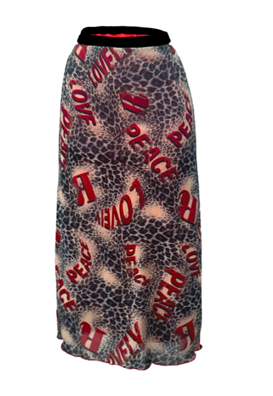RED LEOPARD MESH MIDI SKIRT - S HISSY FIT LTD