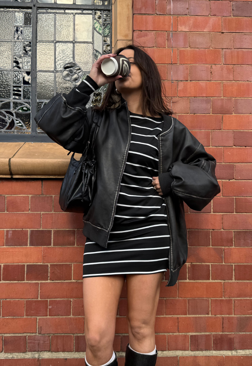 B&W STRIPE SLOUCH DRESS - XS HISSY FIT LTD