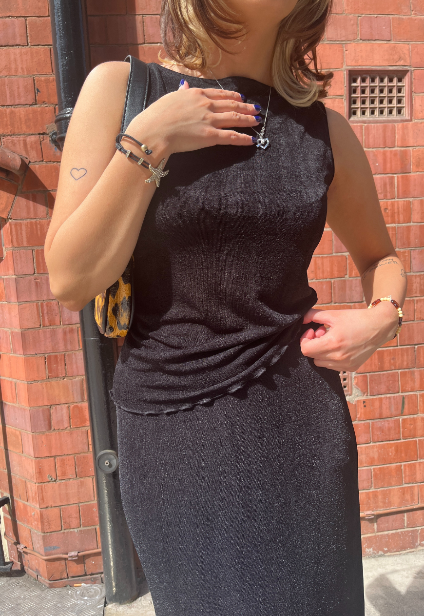 BLACK SLINKY SLASH NECK TOP - 2XS HISSY FIT LTD