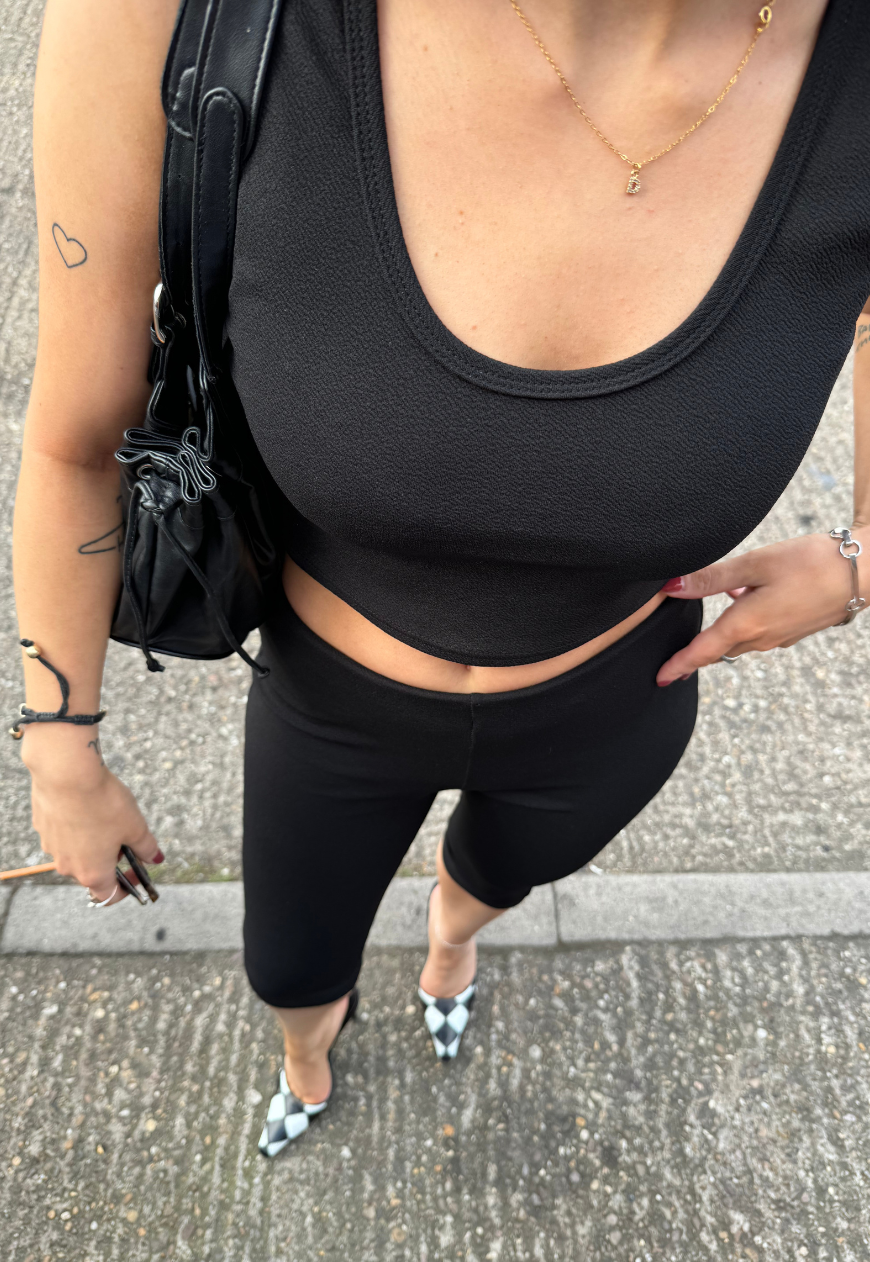 BLACK CREPE MULITWAY CROP - XS HISSY FIT LTD