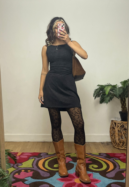 black moleskin (faux suede) cinch dress