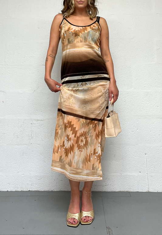 BROWN PANEL MESH DRESS - 2XS HISSY FIT LTD