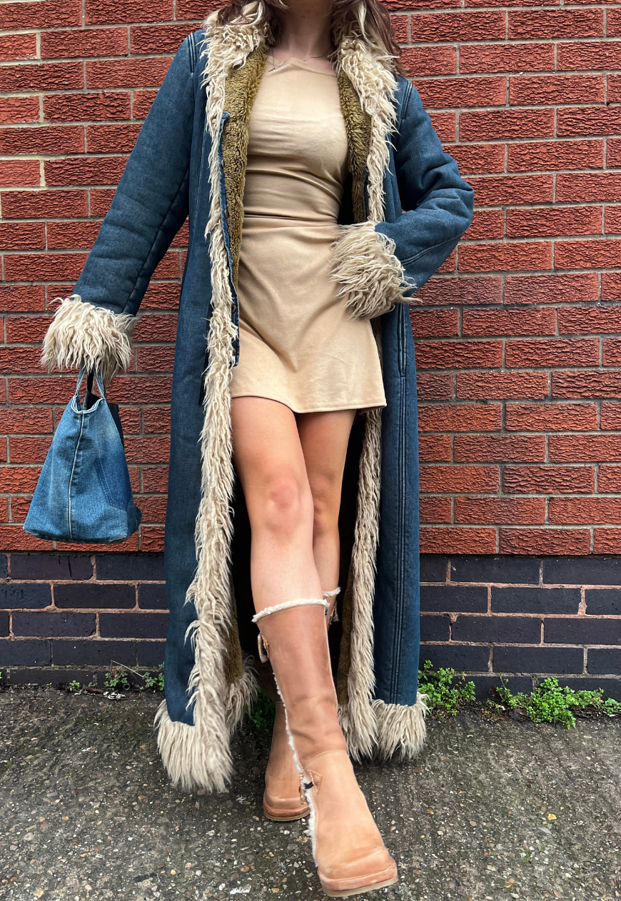 CAMEL MOLESKIN (FAUX SUEDE) CINCH MINI DRESS - 2XS HISSY FIT LTD
