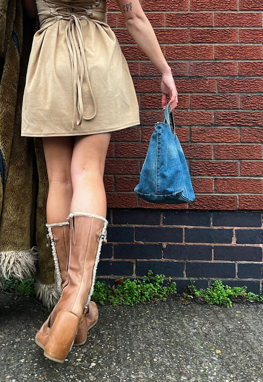CAMEL MOLESKIN (FAUX SUEDE) CINCH MINI DRESS - 2XS HISSY FIT LTD