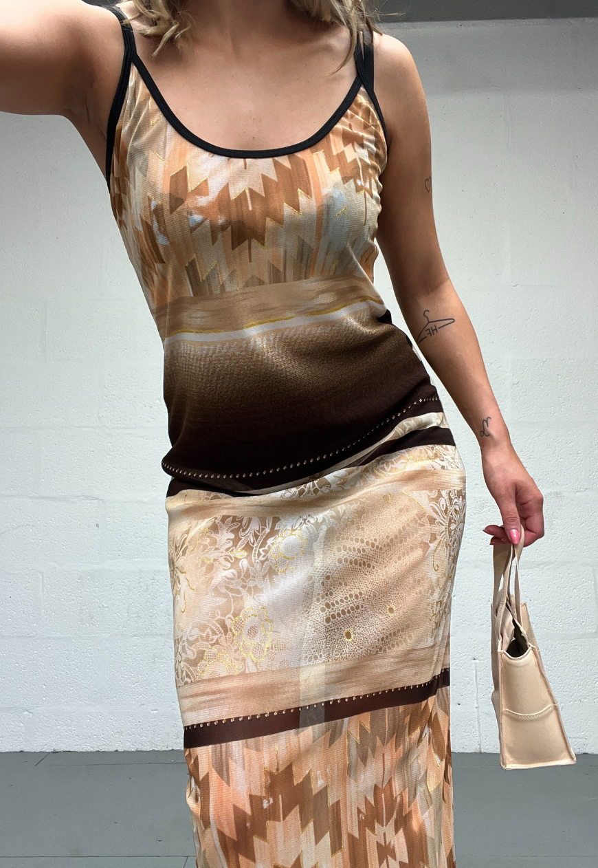 BROWN PANEL MESH DRESS - 2XS HISSY FIT LTD