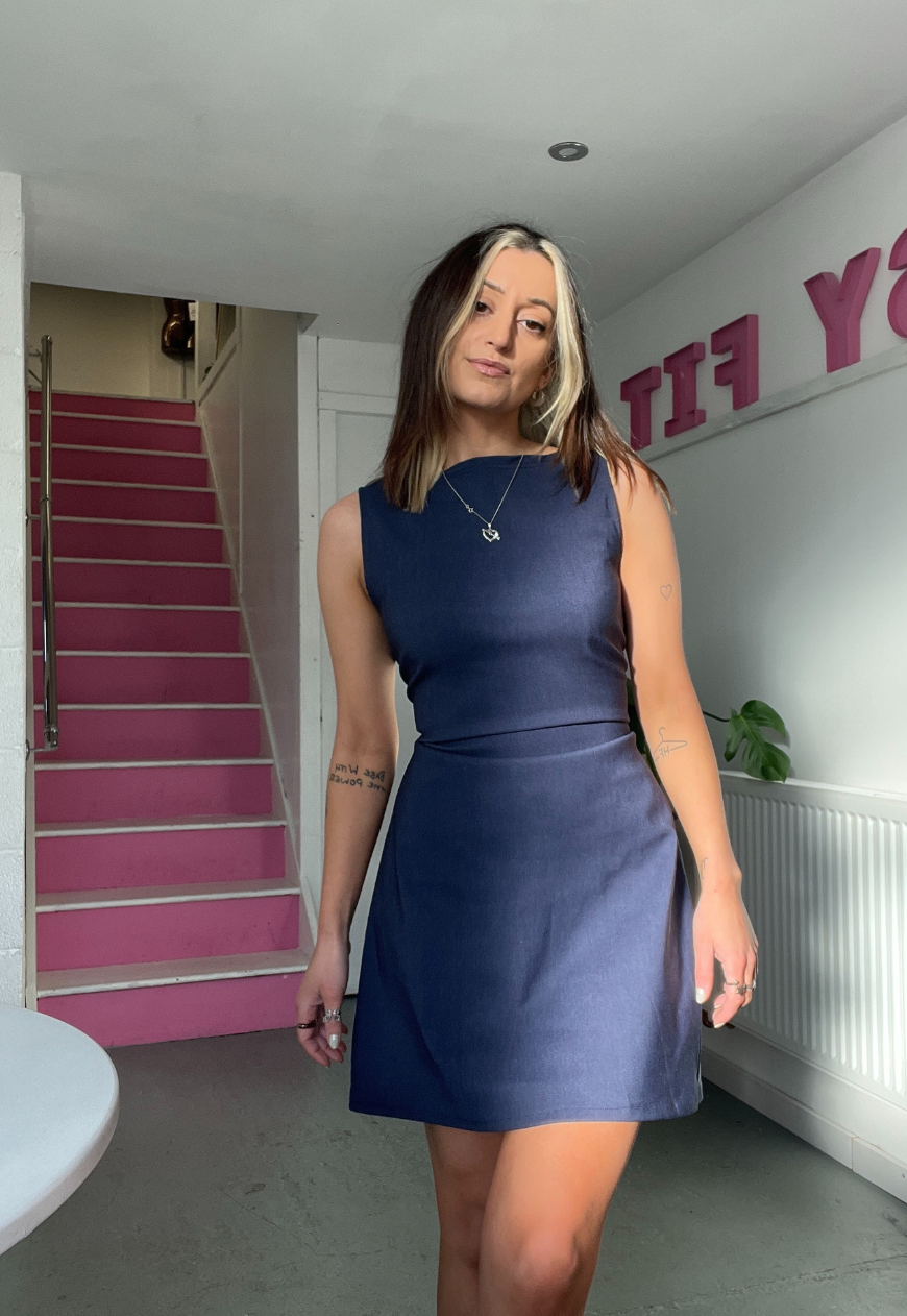 INDIGO BENGALINE CINCH DRESS - 2XS HISSY FIT LTD